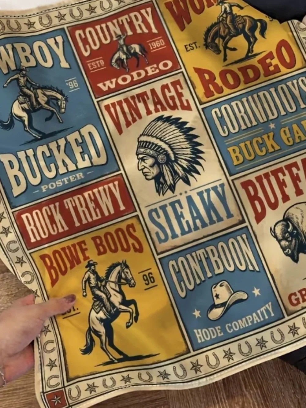 Vintage Western Print Scarf - Western Typography 35”